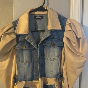 Adina Blue Denim Jacket with Tan Accents
